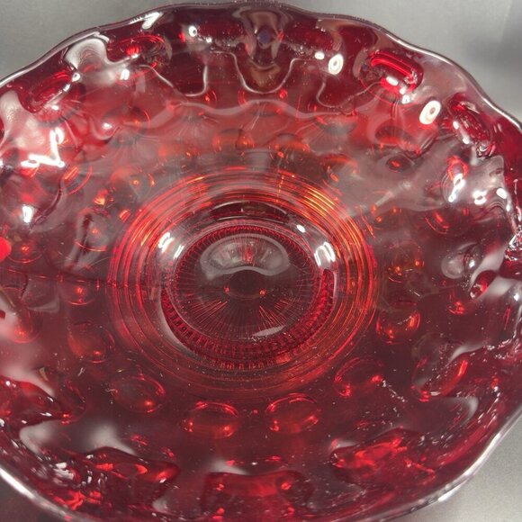 Imperial Glass Old English Ruby Bowl Dot Groove Design Footed Scalloped Rim Bowl - Picture 8 of 16